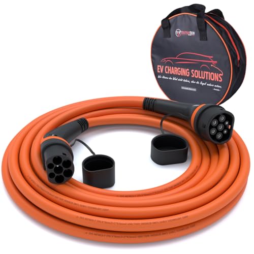TEUTSCHTECH, EV Ladekabel orange I 10M I TYP2 - TYP2 I 22kW I 3X32A I 3-phasig I Mit Lade- Temperaturüberwachung und Schutz vor Brand