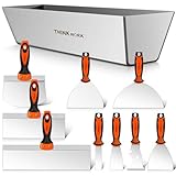THINKWORK Drywall Knife Set, 10Pcs Drywall Tools Include Stainless Steel Putty Knife Set, Taping Knives, Painter Scraper, 14" Mud Pan and Scoop, Spackle Tool Kit for Joint Taping, Finishing, Patching