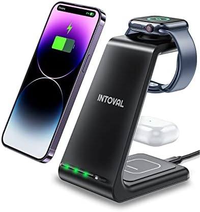 Intoval Wireless Charging Station, 3 in 1 Charger for Apple iPhone/iWatch/Airpods,iPhone 14,13,12,11 (Pro,Pro Max)/XS/XR/XS/X/8(Plus),iWatch 8/Ultra/7/6/SE/5/4/3/2,Airpods Pro2/Pro1/3/2/1 (A3,Black)