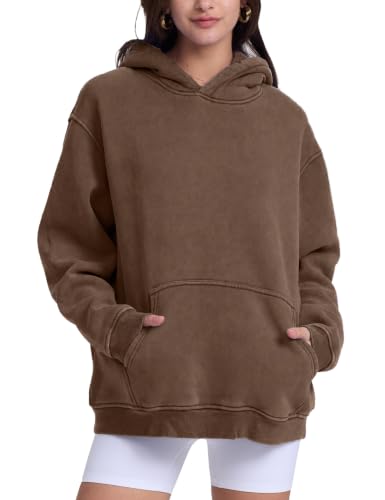 Image of FAIABLE Womens Oversized Acid Wash Hoodie Unisex Heavyweight Fleece Cotton Hoodies Vintage Washed Sweatshirt for Women