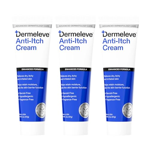 Image of Dermeleve Steroid Free Anti-Itch Cream | Extra Strength for Psoriasis, Seborrheic Dermatitis, Viral Rash, Bug Bites, Allergy, Chronic Hives, Neuropathy (Nerve) | Full Body Itch Relief | 2 oz (3 Pack)
