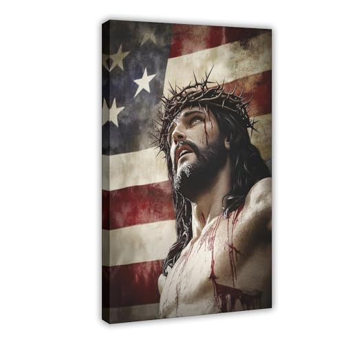 UZWGG 1pcs Framed Wall Art Vintage American Flag Canvas Painting
