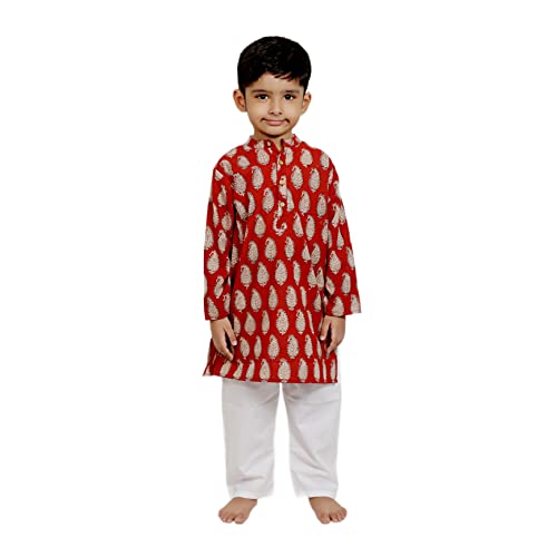 Image of Baby Boys Ethnic Wear | Handloom Cotton Kurta Pajama Set for Festivals | Comfortable & Stylish Traditional Kids Kurta Pyjama Set
