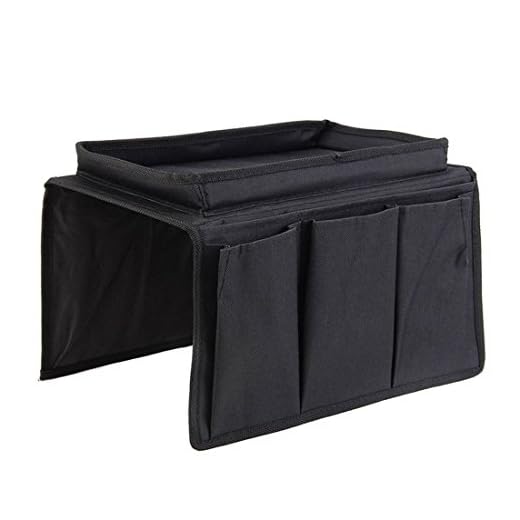 Pinji - Reposabrazos organizador para sofá con bandeja (30 x 18 x 18 cm), Tejido Oxford, Negro , talla única