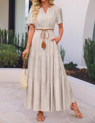 Image of ZESICA Women's 2026 Summer Spring Floral Boho Maxi Dresses Casual Short Sleeve V Neck A Line Flowy Beach Vacation Dress