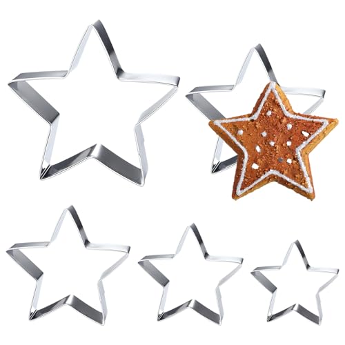 5 Pcs Star Cookie Cutters, Stainless Steel Star Shaped Cutter, Christmas Cutters, Cutter Christmas Baking Pastry Set, Holiday Cookies Dicing Saw Shapes, for Christmases, Graduation, Birthday Party