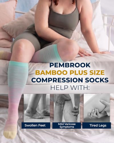 Image of Pembrook 3 Pairs Plus Size Compression Socks Wide Calf - Bamboo Viscose Compression Socks for Women Wide Calf