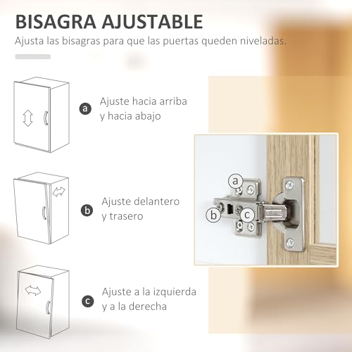HOMCOM Alacena de Cocina Alta, Mueble Auxiliar de Cocina, con 4 Puertas de Vidrio, Encimera Abierta para Microondas, Cajón, Estantes Ajustables, 80x40x180 cm, Blanco y Natural - imagen 8