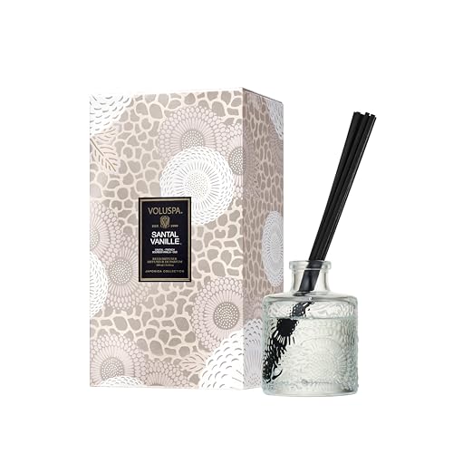 Voluspa Santal Vanille Scented Reed Diffuser 3.4 oz Luxury Santal Diffuser Oil Reed Diffusers for Home Handcrafted in the USA