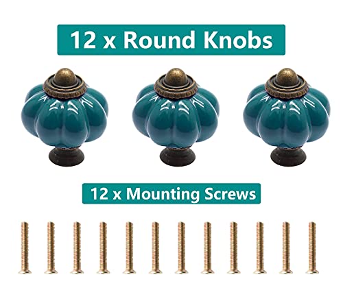 Seimneire 12Pcs Teal Pumpkin Knobs, Vintage Ceramic Cabinet Knobs, Dresser Knobs Drawer Knobs Door Knobs Drawer Pulls Dresser Handles With Mounting Screws #TOP1