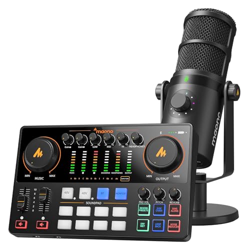 MAONO Podcast Equipment Bundle: Audio Interface and USB/XLR Dynamic Mic with Dual XLR Input, Quick to Mute, Noise Reduction, 8 Customize soundpads for