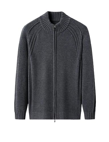 Men's Half High Collar Zip-Up Cardigan Daily Warm Solid Color Slim-Fit Wool Blend Sweater