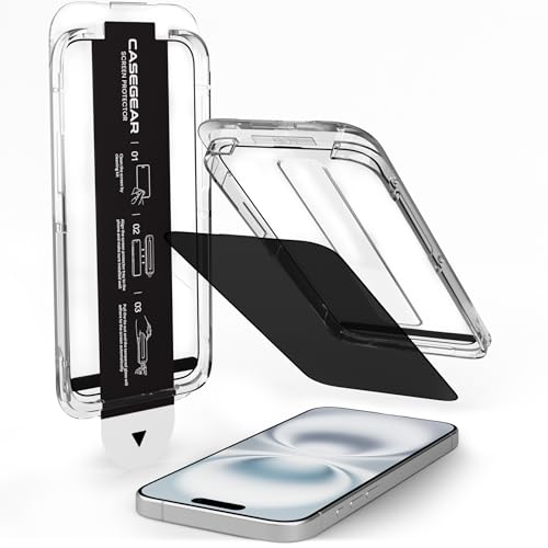 Image of CASEGEAR Privacy Screen Protector Compatible With iPhone 16 Plus Anti Spy Tempered Glass | Curved Edges | Case Friendly | Easy Installation Kit