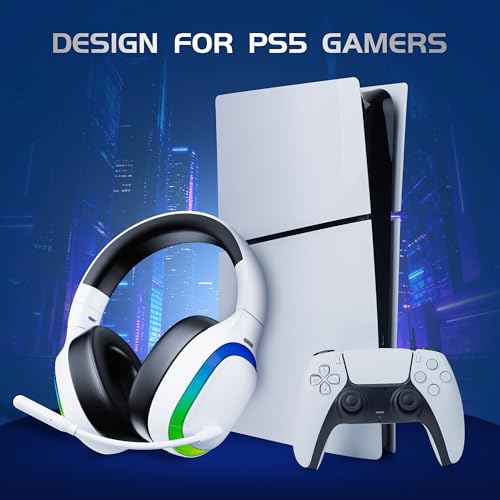 SEJJ 2.4Ghz Wireless Gaming Headset for PS5, PS4, PC, Mac, Bluetooth 5.4 Gaming Headphones with Noise Canceling Mic, 70H Battery, Surround Sound, Lay-Flat & Foldable - RGB White by SEJJ - Image 2
