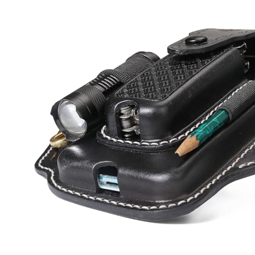 Image of Leather Cell Phone Holster Pouch Belt Case Multitool Camp EDC Sheath-Black | All-in-One EDC Organizer, Bottom Charging Port, Magnetic Closure,Full-Grain Leather,Gift for Camper,Retro Style Rigid Case