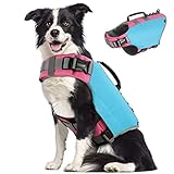 Pawaboo Schwimmweste Hund, Einstellbare Hundeschwimmweste mit Starkem Auftrieb und Langlebigem Rettungsgriff Reflektierend Rettungswesten für Hunde Schwimmen Surfen Bootfahren, L, Blau