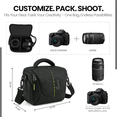 Image of Favria Camera Bag for DSLR & Mirrorless - Fits Nikon, Canon, Sony - Camera Bag for Travel - Shockproof Sling Case for Lens - Water-Resistant Compact Photography Bag (Black Green)