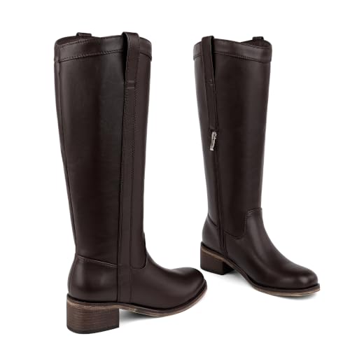 Image of QIY Knee High Boots for Women Low Heel Flat Tall Boots