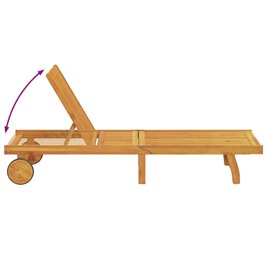 vidaXL Lettino Soleggiato Regolabile con Ruote in Legno di Acacia Marrone e Beige, Resistente alle Intemperie, Perfetto per Uso Esterno, Confortevole per Giardino e Patio, Capacità per 1 Persona, Re