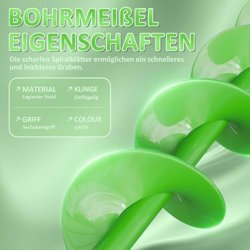 ZENIX 50mm × 800mm Gartenbohrer Erdbohrer - spiral drill for drill machines & cordless hand drills for gardening, planting & spiral-like drilling operations.