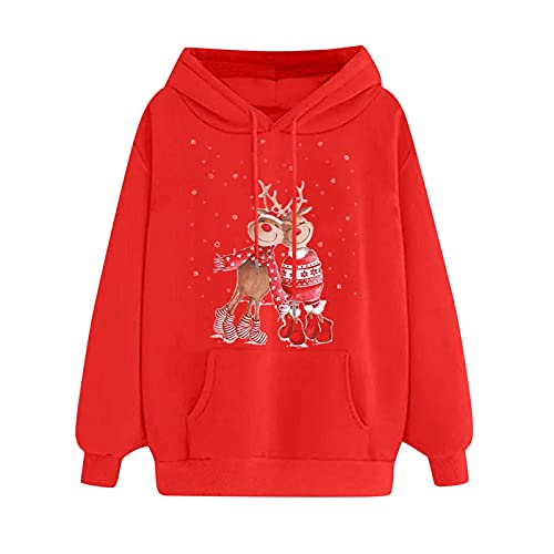 Weihnachtspullover Damen Herbst Winter Sweatshirt Pulli Tops Strickpullover Lustig Bluse Merry Christmas Sweatshirt Lustig Rudolph Rentier Druck Baumwolle Pullover Weihnachtspulli Teenager Mädchen Cover
