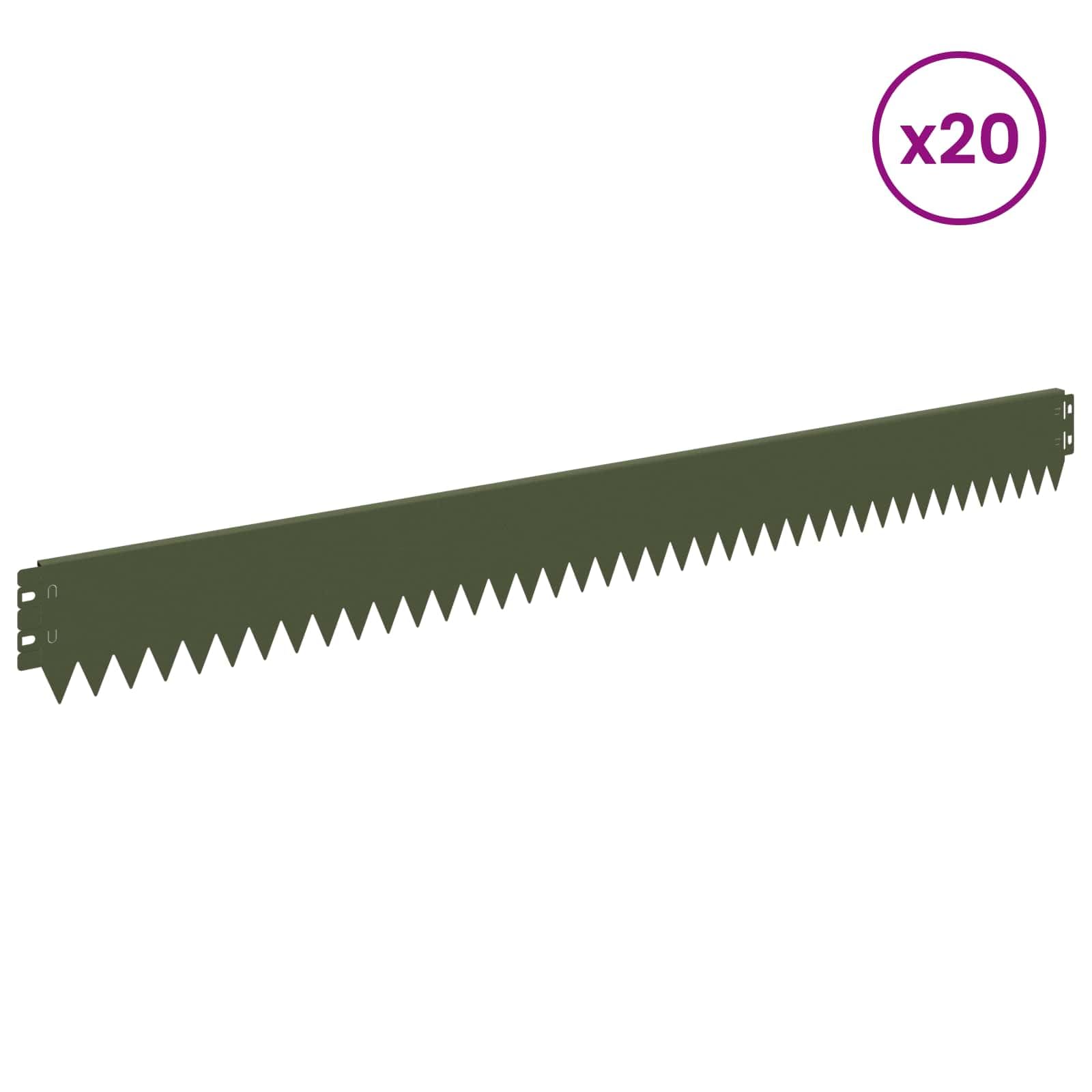 Lot de 20 bordures de pelouse - 103 x 10 cm - En acier - Vert olive - Bordure de pelouse pour jardin et chemins