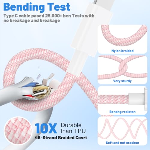 Image of USB C to Lightning Cable 2Pack 6FT+10FT,[Apple MFi Certified] Nylon Braided iPhone Fast Charging Cable, Power Delivery Charging Cord for iPhone 14 13 12 11 Pro Max /XS /Max /XR /8 /7,Pad Air /Pro,Pink