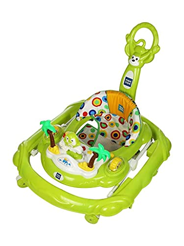 Image of Mee Mee 360 Baby Activity Walker | 3 Level Adjustable Height, Foot Mat, Musical Detachable Toy Bar | Parental Push Handle, Anti-Rollover Folding Walker for Boys, Girls, Kids | 6-18 Months 15kg-Green