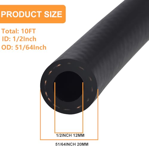 Image of 1 /2 Inch ID Fuel Line Hose - 10FT Marine Grade Fuel Line with 4PCS Hose Clamps,300PSI High-Pressure Fuel Line for Automotive Fuel Systems Engines (1 /2 inch ID)