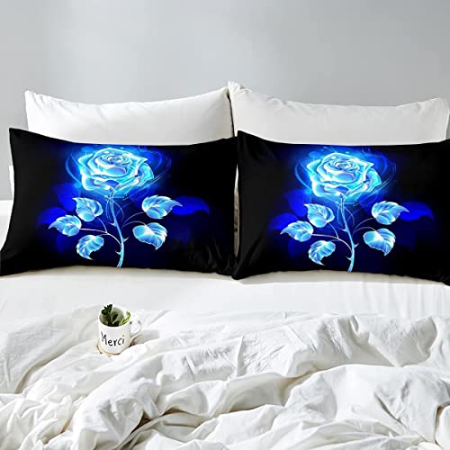 Housse de couette rose blooming blue flame fleurs pour lit enfant et ado