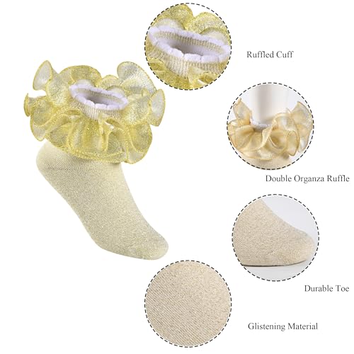 4 Pairs Girls Ruffle Socks Big and Shimmering Lace Sock Ruffled Dress Socks for Girl Toddler4