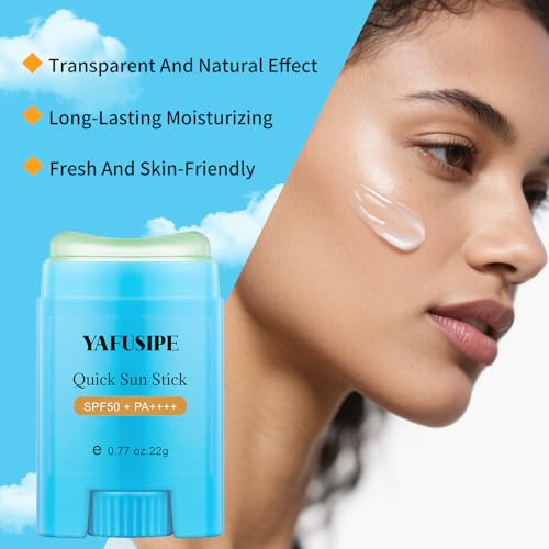 YAFUSIPE Quick Sunstick Protection Bar SPF50+, Face Sunscreen Stick, SPF Stick Sunblock for Face Body Women Men, Sun Cream 50 With Centella Travel Beach Sport Essentials for All Skin Types 0.77oz/22g