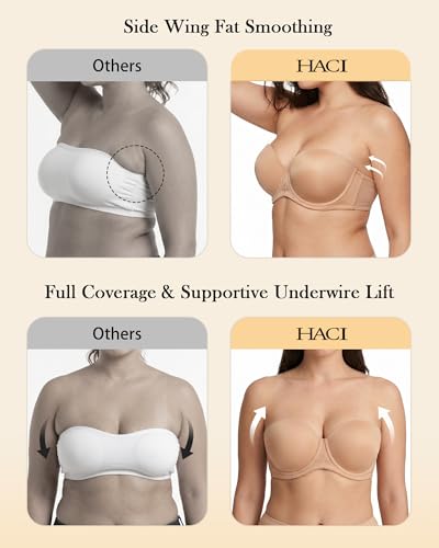 Image of HACI Full Coverage Strapless Bra for Large Bust Contour Underwire Plus Size Convertible Multiway