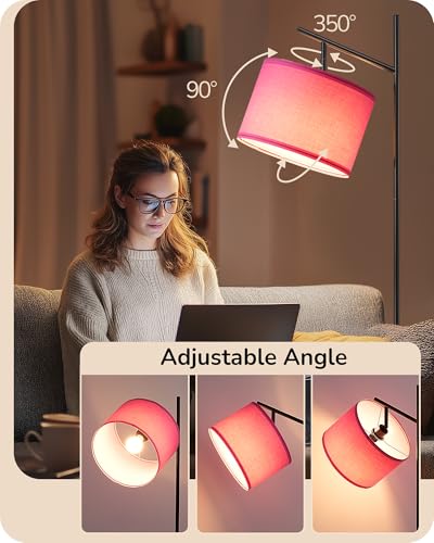 Image of EDISHINE Pink Modern Floor Lamps for Living Room, 64.7 inch Arc Standing Lamp | 3CCT LED Bulb Included, Adjustable Linen Shade, Foot Switch, Tall Light for Office, Bedroom, Living Room