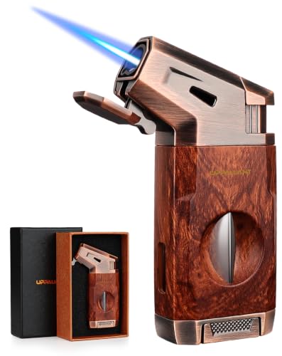 Torch Lighter with Jet Flame, Built-in V Shear, Refillable Butane Torch Lighters, Box for Men, All-in-one Windproof Cool Lighters for Candle, Outdoor