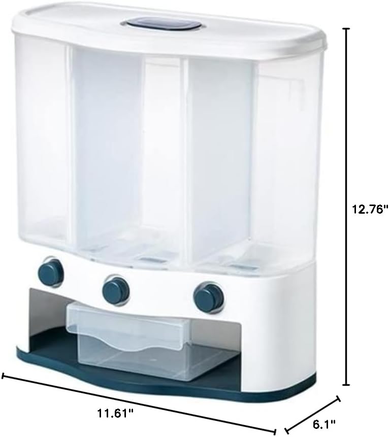 Miniatura 7 de XBWEI Dispensador de arroz montado en la pared, cubo de arroz de 6 litros, 3 rejillas, almacenamiento de granos de arroz, caja de almacenamiento de