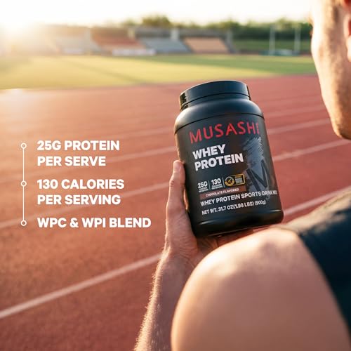 Image of Musashi Whey Protein Powder, Chocolate, 2kg (4.4 lb), WPC & WPI Blend, 25g Protein, 130 Calories per Serving | WPC & WPI Blend, 25g Protein per Serving, 130 Calories per Serving