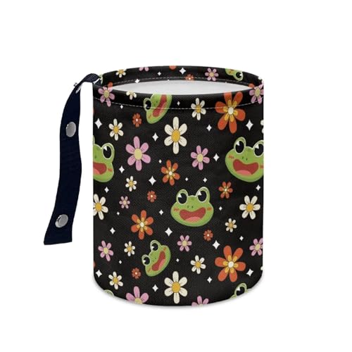Image of Cute Frog Flowers Car Trash Can Portable Car Garbage Bin Easy to Clean Collapsible Multipurpose Waste Basket Bin Car Accessories Interior Universal