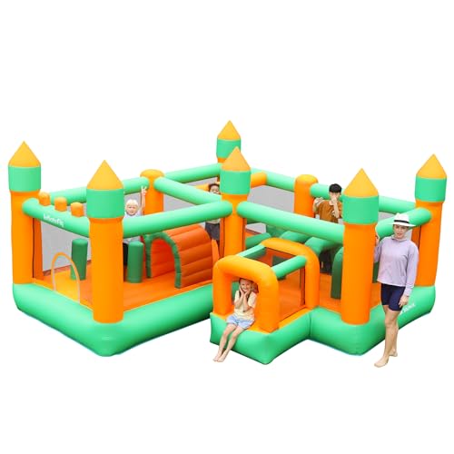 Image of Doctor Dolphin Large Multi-Zone Inflatable Bounce House, Bouncy Castle with Obstacle Course, Crawl Tunnel & Play Zones, Jumping House for Outdoor Backyard Birthday Party (Blower Included)