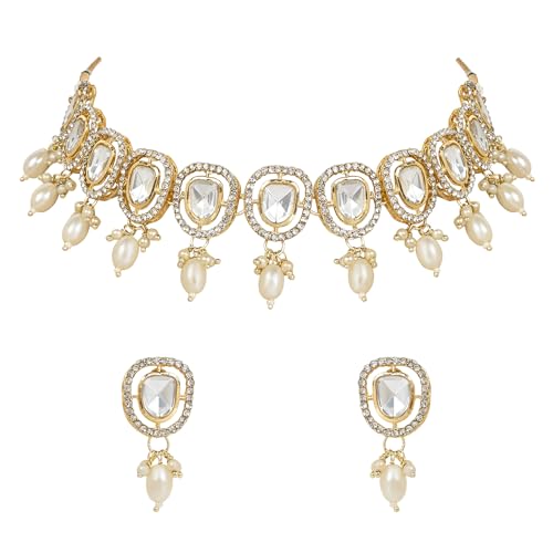 I Jewels Gold Plated Kundan Pearl Chocker Necklace Jewellery With...