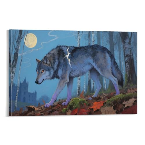 Tableau loup peinture sur toile 30x45 cm pour decoration murale salon