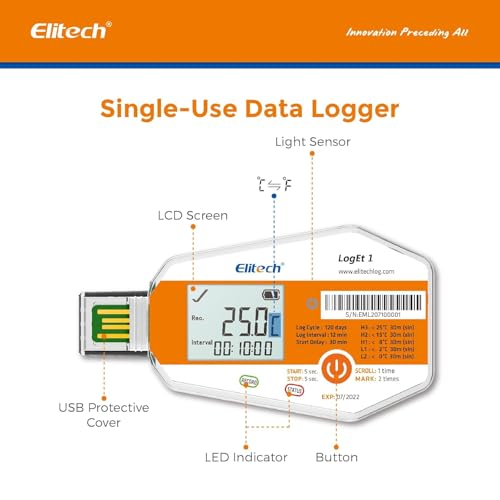 Image of Elitech 1000-Pack LogEt1 PQS Certified Disposable Data Logger, Temperature & Light Sensor, Bulk Order & Customizable for Business, PDF Report Cold Chain Monitor
