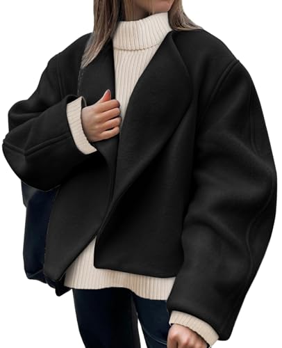 Amazon.com: Tankaneo Womens Oversized Cropped Pea Coat Lapel Open