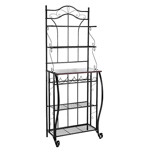 SANGDA Metal Kitchen Rack, 5 Tier Vintage Baker Rack Microwave Stand Utility Cart Spice Rack Bakers Shelf Storage Tower Rack for Kitchen Bathroom Outdoor Flower Stand
