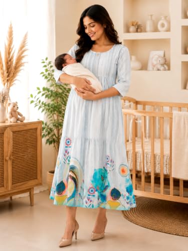 Image of RITIJYA Feeding Kurta for Women with Zip | Maternity Kurti for Nursing Mothers | Concealed Zipper, Extra Pleats Pre to Post Pregnancy | Quick-Dry Comfort Fabric | S-4XL