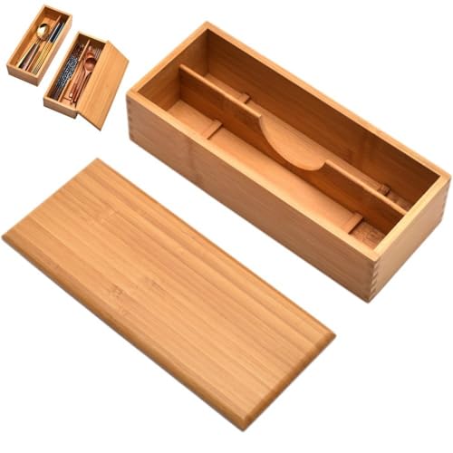 Caja De Cubiertos De Madera con Tapa, Organizador De Cajones, Organizador De Cubiertos De Cocina, Caja De Almacenamiento De Cubiertos, Contenedor para Cuchara, Palillos, Tenedores