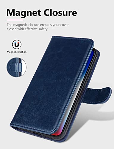 Image of Dkandy for Oneplus 11R 5G, Vintage Faux Leather Executive Flip Wallet Case Stand with Card Holder & Magnetic Closure Cover for Oneplus 11R 5G - Dark Blue
