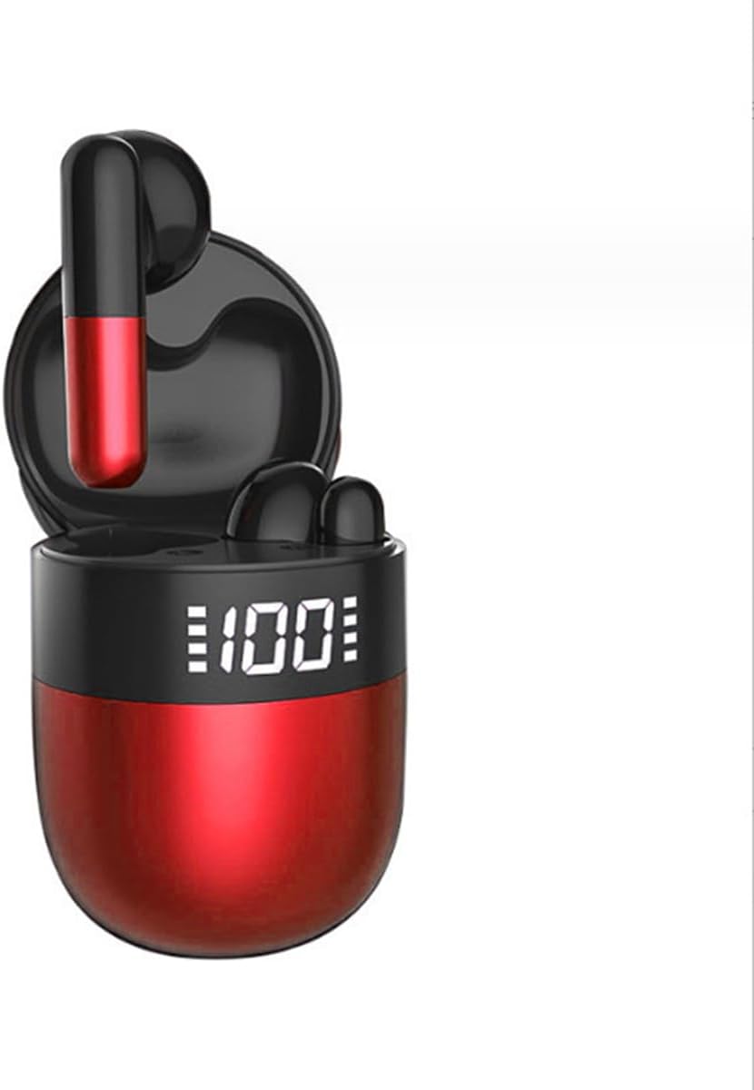 IKXO J28 Wireless Bluetooth Headphones in Ear Earphones Light-Weight Earbud,Touch Smart HD Digital Display Charging Pod Sport Headset,Built-in Mic for TV Smart Phone Laptop Computer Sports,Red