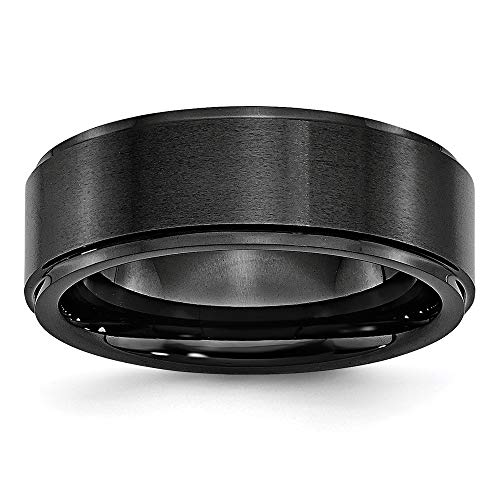 ICE CARATS Black Ceramic Ridged Edge 8mm Brushed Wedding Ring Band Size 9.00 Classic Flat W/Edge Fashion Jewelry for Women Gifts for Her