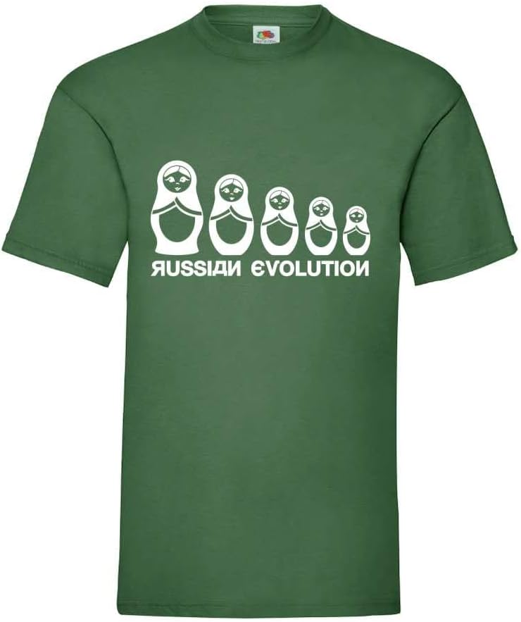 Maglietta Uomo Originale 'Evoluzione Della Matrioska Russa': Divertente E Cult! Girocollo In 100% Cotone, Bianco Taglia S. Idea Regalo Unica Ispirata Alle Bambole Russe. Vestibilità Comoda E Cuciture Rifinite.